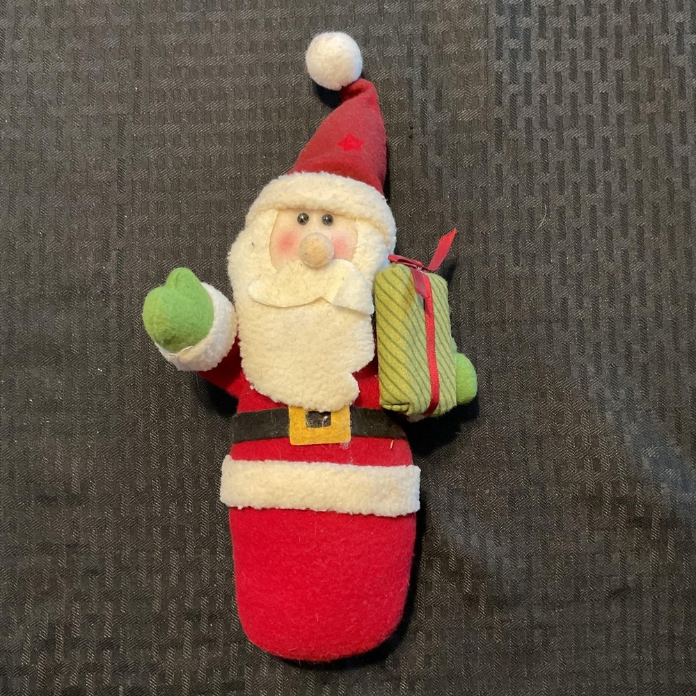 Santa Claus Plush Figure Tabletop Christmas Decor Shelf Sitter Holding Present